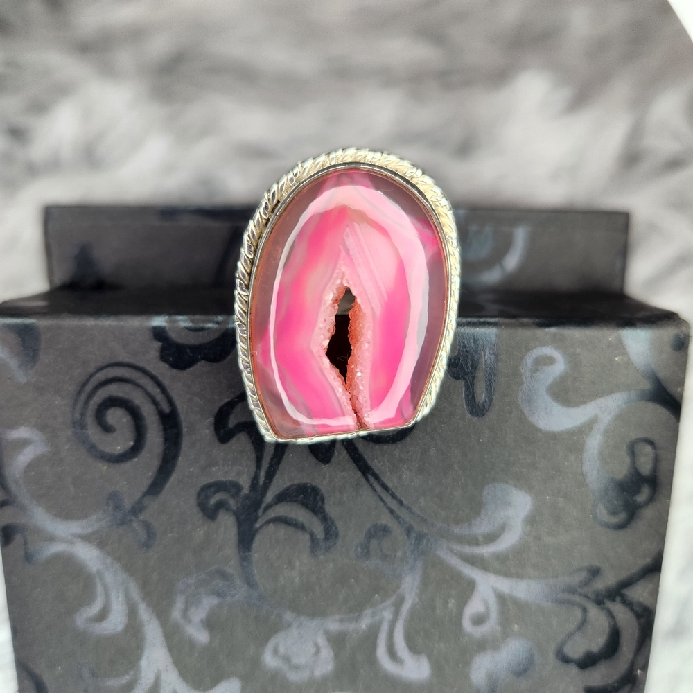 .925 Pink Druzy Ring